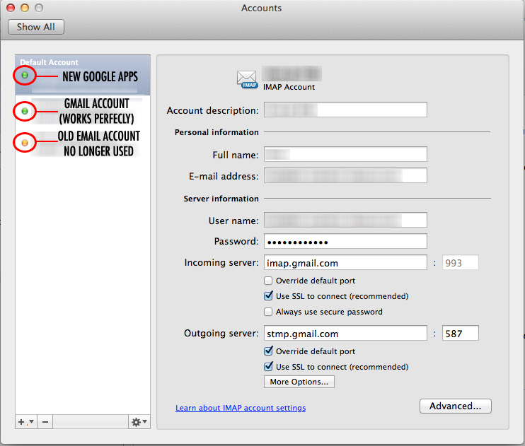 gmail account settings for outlook mac